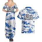 Canterbury-Bankstown Bulldogs Rugby Couples Matching Summer Maxi Dress and Hawaiian Shirt Graffiti Typography Urban Camo Abstract Street Style