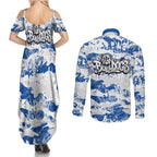 Canterbury-Bankstown Bulldogs Rugby Couples Matching Summer Maxi Dress and Long Sleeve Button Shirt Graffiti Typography Urban Camo Abstract Street Style