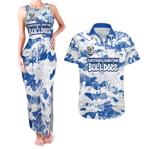 Canterbury-Bankstown Bulldogs Rugby Couples Matching Tank Maxi Dress and Hawaiian Shirt Graffiti Typography Urban Camo Abstract Street Style