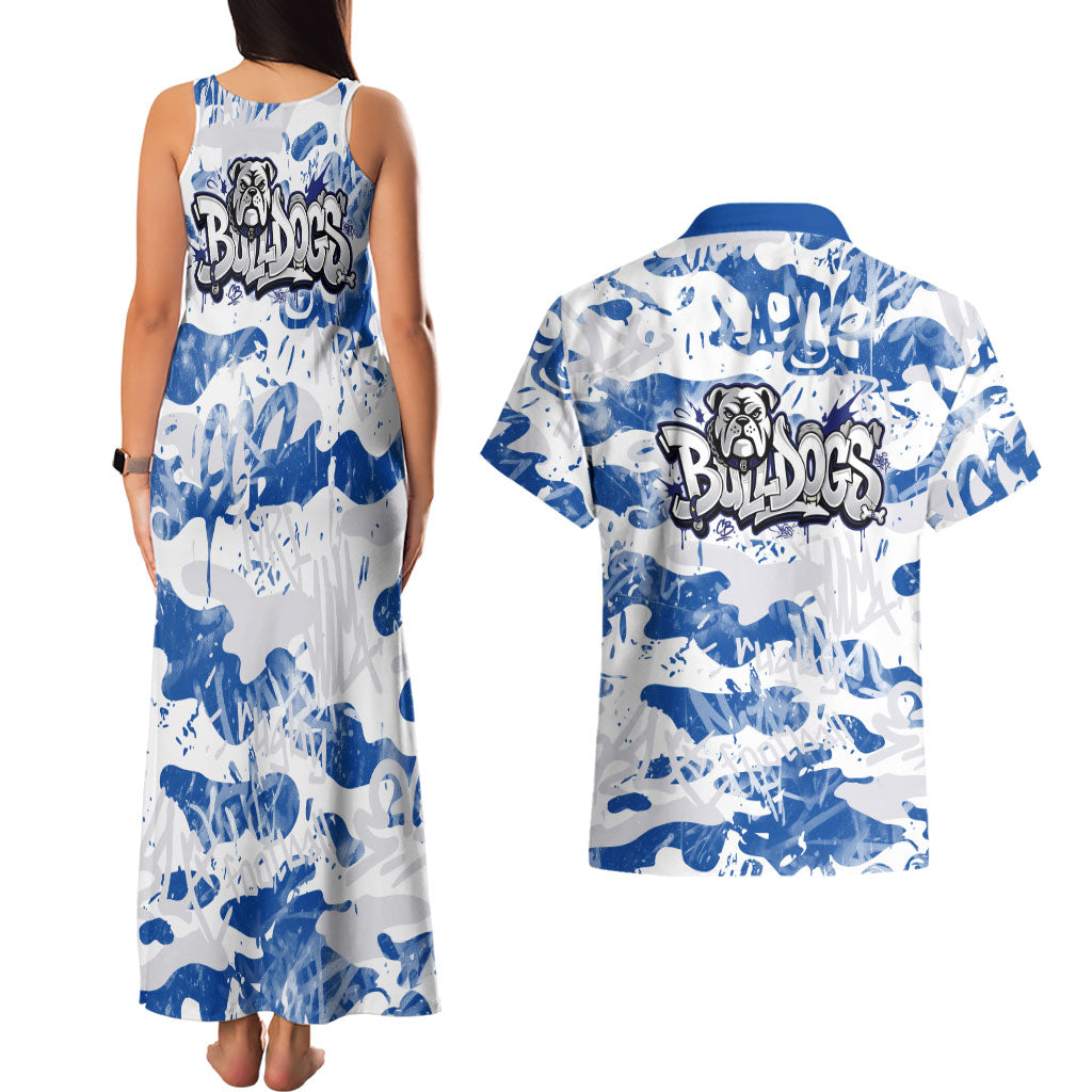 Canterbury-Bankstown Bulldogs Rugby Couples Matching Tank Maxi Dress and Hawaiian Shirt Graffiti Typography Urban Camo Abstract Street Style