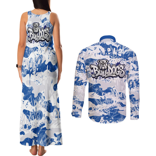Canterbury-Bankstown Bulldogs Rugby Couples Matching Tank Maxi Dress and Long Sleeve Button Shirt Graffiti Typography Urban Camo Abstract Street Style