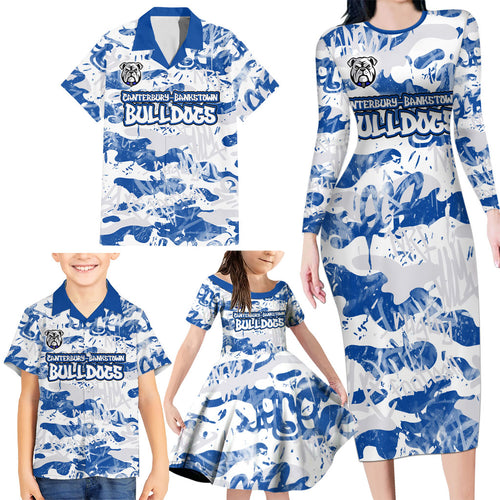 Canterbury-Bankstown Bulldogs Rugby Family Matching Long Sleeve Bodycon Dress and Hawaiian Shirt Graffiti Typography Urban Camo Abstract Street Style