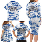 Canterbury-Bankstown Bulldogs Rugby Family Matching Long Sleeve Bodycon Dress and Hawaiian Shirt Graffiti Typography Urban Camo Abstract Street Style