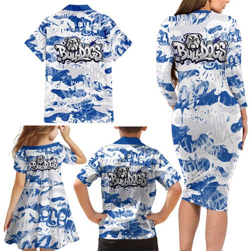 Canterbury-Bankstown Bulldogs Rugby Family Matching Long Sleeve Bodycon Dress and Hawaiian Shirt Graffiti Typography Urban Camo Abstract Street Style