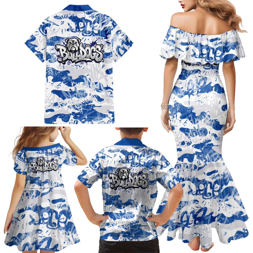 Canterbury-Bankstown Bulldogs Rugby Family Matching Mermaid Dress and Hawaiian Shirt Graffiti Typography Urban Camo Abstract Street Style