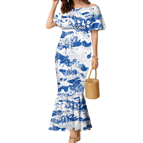 Canterbury-Bankstown Bulldogs Rugby Family Matching Mermaid Dress and Hawaiian Shirt Graffiti Typography Urban Camo Abstract Street Style