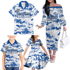 Canterbury-Bankstown Bulldogs Rugby Family Matching Off The Shoulder Long Sleeve Dress and Hawaiian Shirt Graffiti Typography Urban Camo Abstract Street Style