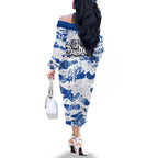 Canterbury-Bankstown Bulldogs Rugby Family Matching Off The Shoulder Long Sleeve Dress and Hawaiian Shirt Graffiti Typography Urban Camo Abstract Street Style