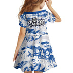 Canterbury-Bankstown Bulldogs Rugby Family Matching Off Shoulder Maxi Dress and Hawaiian Shirt Graffiti Typography Urban Camo Abstract Street Style