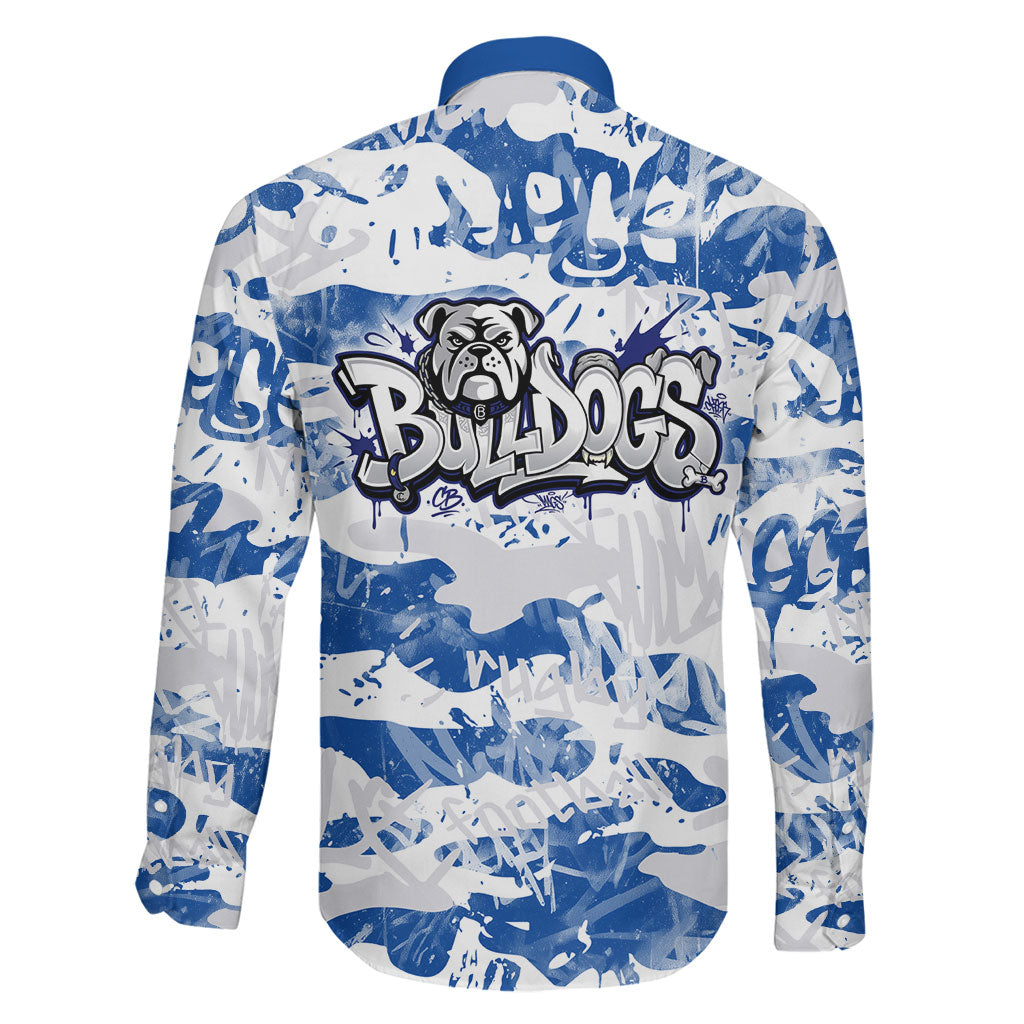 Canterbury-Bankstown Bulldogs Rugby Family Matching Off Shoulder Maxi Dress and Hawaiian Shirt Graffiti Typography Urban Camo Abstract Street Style