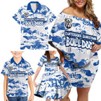 Canterbury-Bankstown Bulldogs Rugby Family Matching Off Shoulder Short Dress and Hawaiian Shirt Graffiti Typography Urban Camo Abstract Street Style