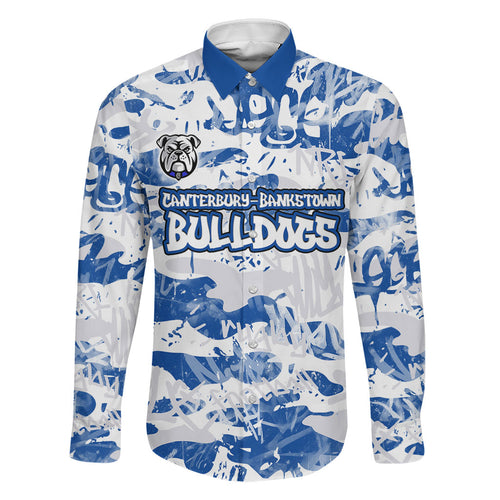 Canterbury-Bankstown Bulldogs Rugby Family Matching Off Shoulder Short Dress and Hawaiian Shirt Graffiti Typography Urban Camo Abstract Street Style