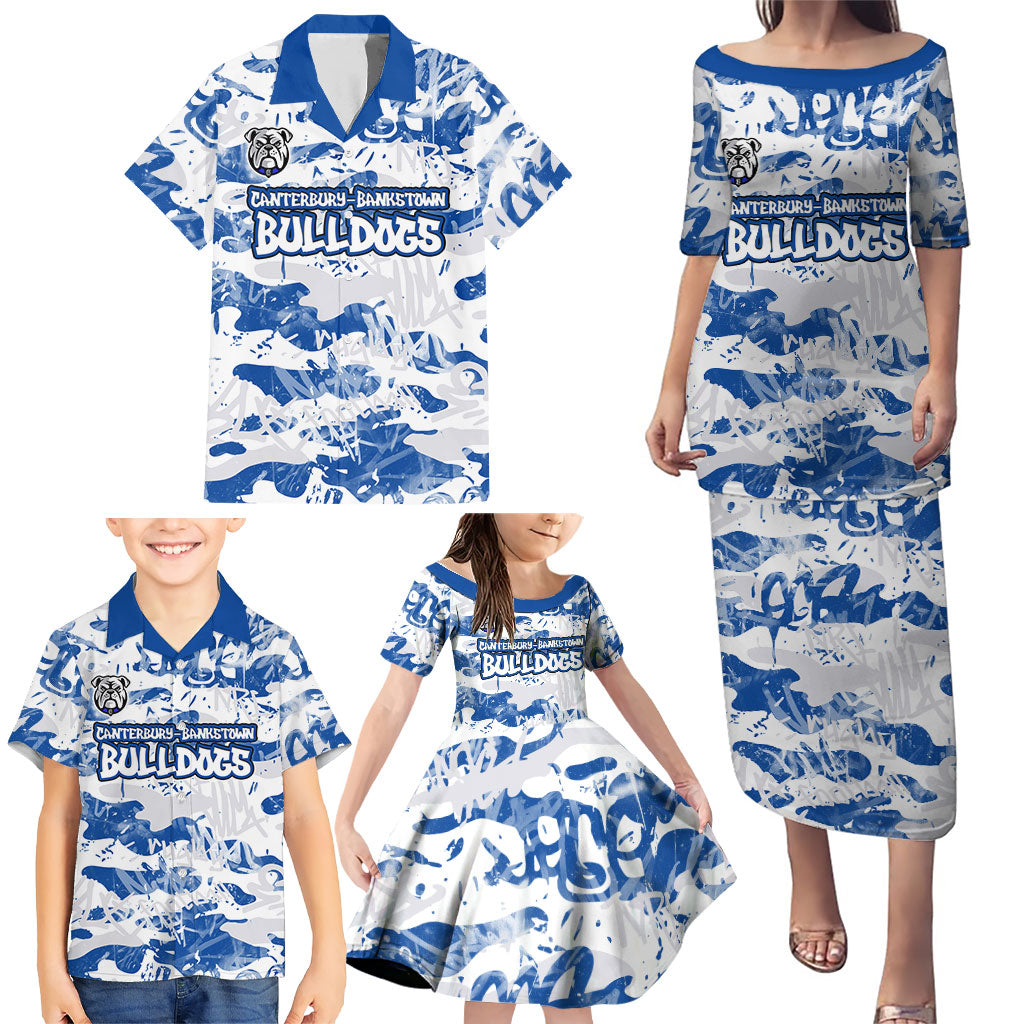 Canterbury-Bankstown Bulldogs Rugby Family Matching Puletasi and Hawaiian Shirt Graffiti Typography Urban Camo Abstract Street Style