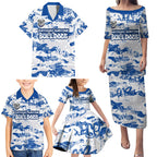 Canterbury-Bankstown Bulldogs Rugby Family Matching Puletasi and Hawaiian Shirt Graffiti Typography Urban Camo Abstract Street Style