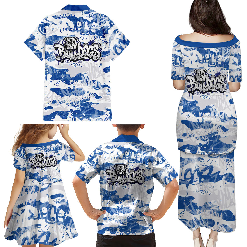 Canterbury-Bankstown Bulldogs Rugby Family Matching Puletasi and Hawaiian Shirt Graffiti Typography Urban Camo Abstract Street Style