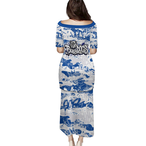 Canterbury-Bankstown Bulldogs Rugby Family Matching Puletasi and Hawaiian Shirt Graffiti Typography Urban Camo Abstract Street Style