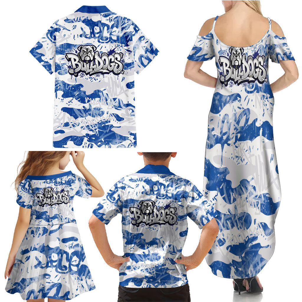 Canterbury-Bankstown Bulldogs Rugby Family Matching Summer Maxi Dress and Hawaiian Shirt Graffiti Typography Urban Camo Abstract Street Style