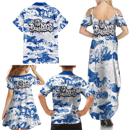 Canterbury-Bankstown Bulldogs Rugby Family Matching Summer Maxi Dress and Hawaiian Shirt Graffiti Typography Urban Camo Abstract Street Style