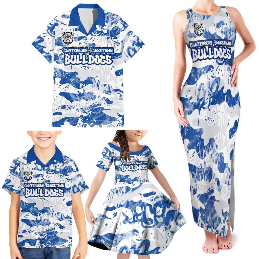 Canterbury-Bankstown Bulldogs Rugby Family Matching Tank Maxi Dress and Hawaiian Shirt Graffiti Typography Urban Camo Abstract Street Style