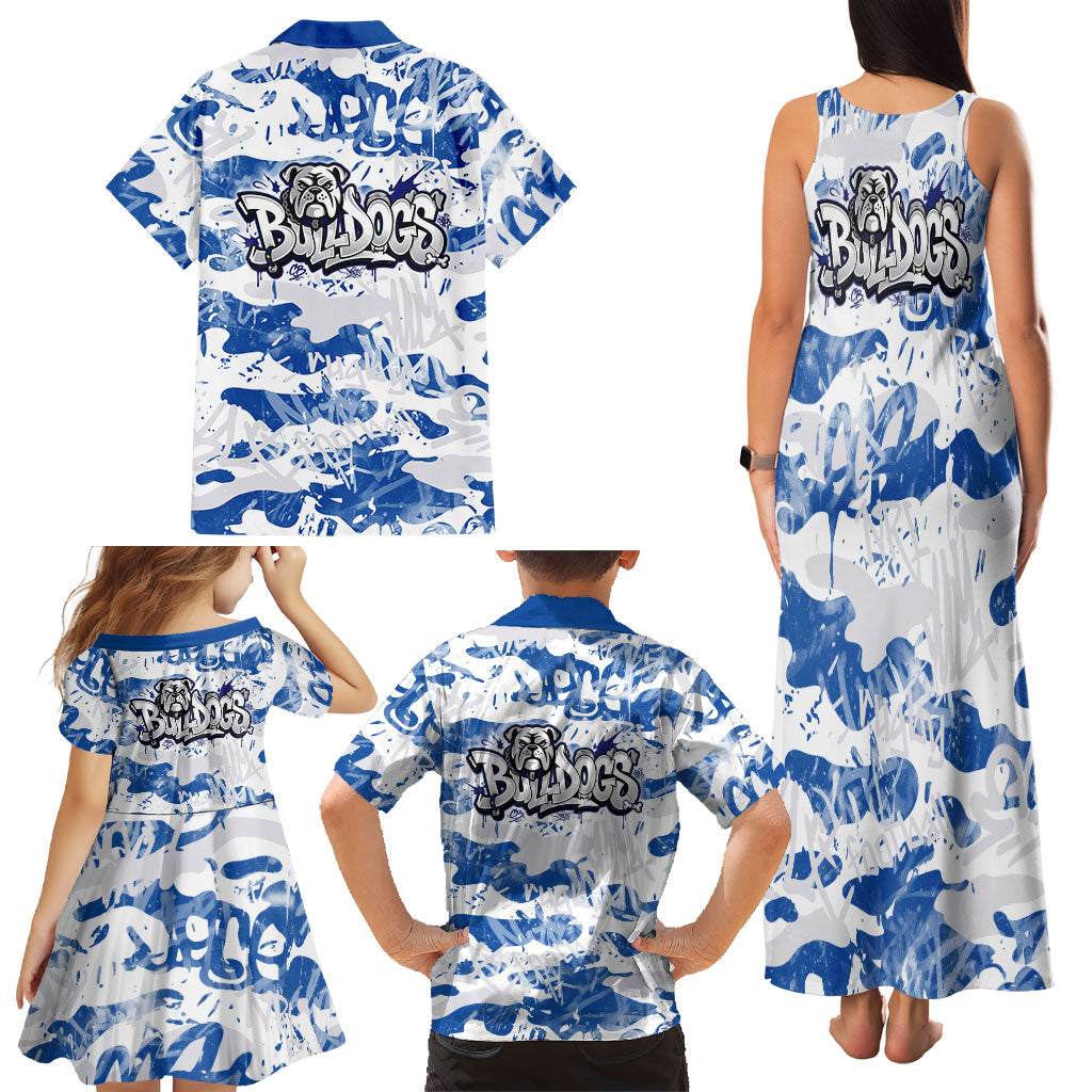 Canterbury-Bankstown Bulldogs Rugby Family Matching Tank Maxi Dress and Hawaiian Shirt Graffiti Typography Urban Camo Abstract Street Style