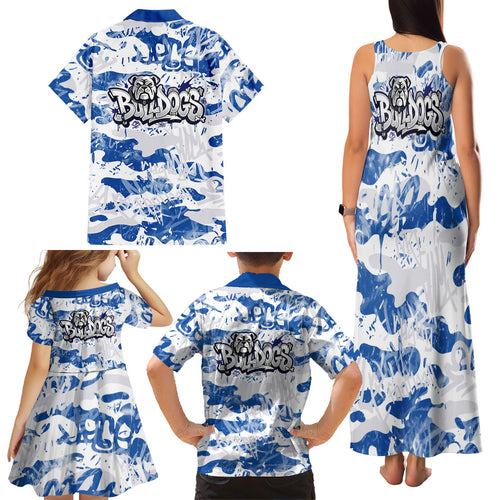 Canterbury-Bankstown Bulldogs Rugby Family Matching Tank Maxi Dress and Hawaiian Shirt Graffiti Typography Urban Camo Abstract Street Style