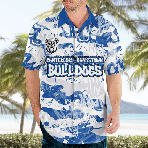 Canterbury-Bankstown Bulldogs Rugby Hawaiian Shirt Graffiti Typography Urban Camo Abstract Street Style