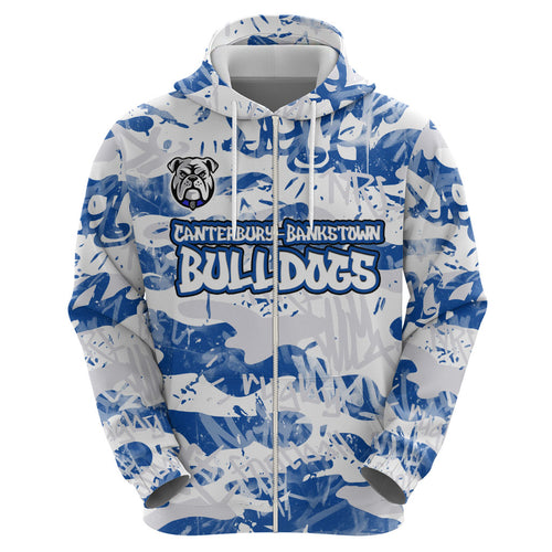 Canterbury-Bankstown Bulldogs Rugby Hoodie Graffiti Typography Urban Camo Abstract Street Style
