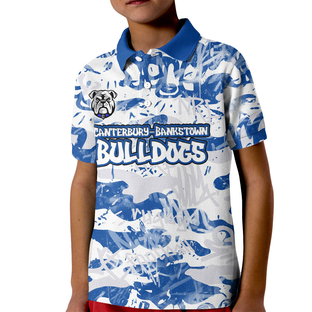 Canterbury-Bankstown Bulldogs Rugby Kid Polo Shirt Graffiti Typography Urban Camo Abstract Street Style