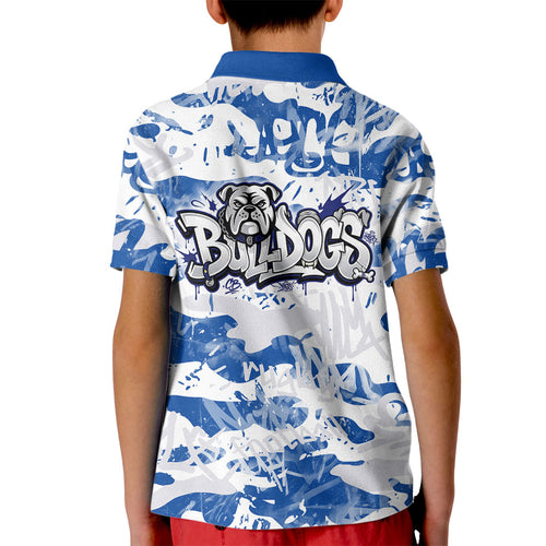 Canterbury-Bankstown Bulldogs Rugby Kid Polo Shirt Graffiti Typography Urban Camo Abstract Street Style