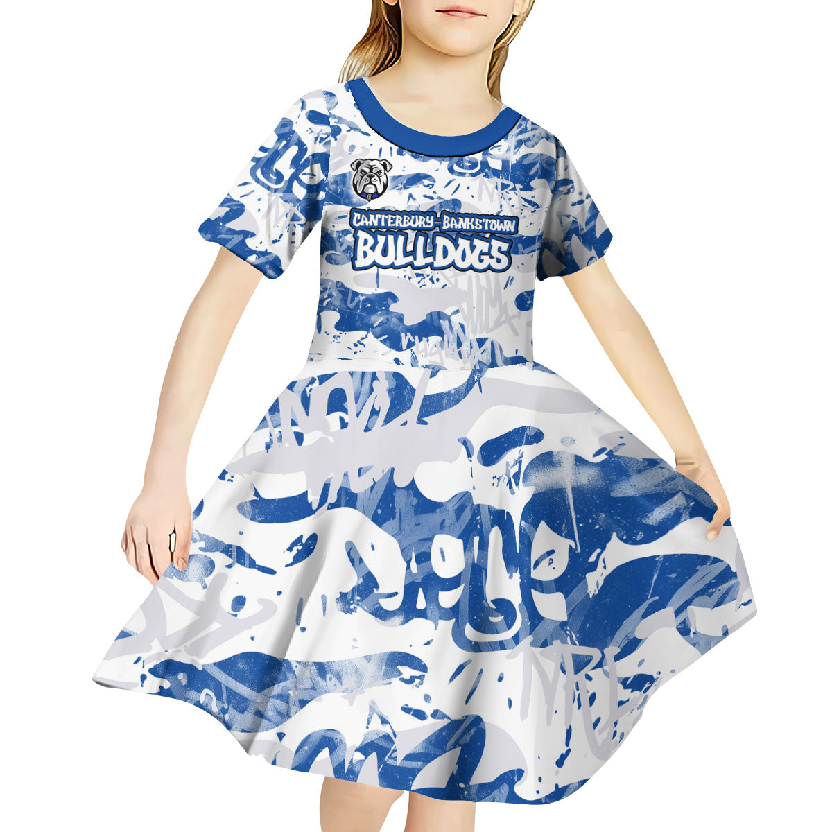Canterbury-Bankstown Bulldogs Rugby Kid Short Sleeve Dress Graffiti Typography Urban Camo Abstract Street Style