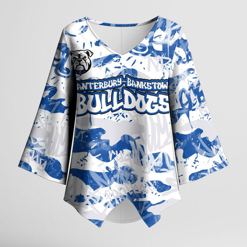 Canterbury-Bankstown Bulldogs Rugby Kimono Sleeve Blouse Graffiti Typography Urban Camo Abstract Street Style