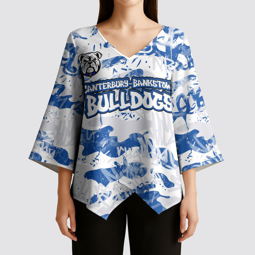 Canterbury-Bankstown Bulldogs Rugby Kimono Sleeve Blouse Graffiti Typography Urban Camo Abstract Street Style