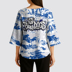 Canterbury-Bankstown Bulldogs Rugby Kimono Sleeve Blouse Graffiti Typography Urban Camo Abstract Street Style