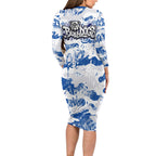 Canterbury-Bankstown Bulldogs Rugby Long Sleeve Bodycon Dress Graffiti Typography Urban Camo Abstract Street Style