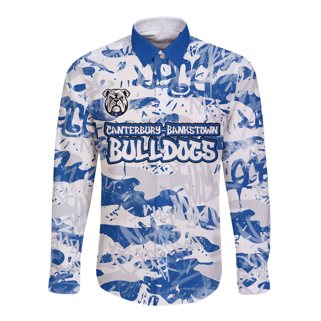 Canterbury-Bankstown Bulldogs Rugby Long Sleeve Button Shirt Graffiti Typography Urban Camo Abstract Street Style