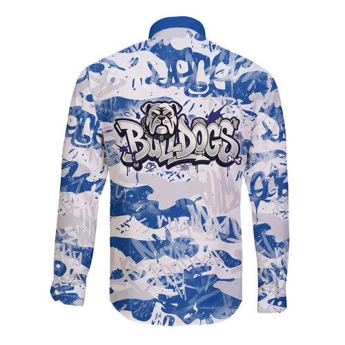 Canterbury-Bankstown Bulldogs Rugby Long Sleeve Button Shirt Graffiti Typography Urban Camo Abstract Street Style