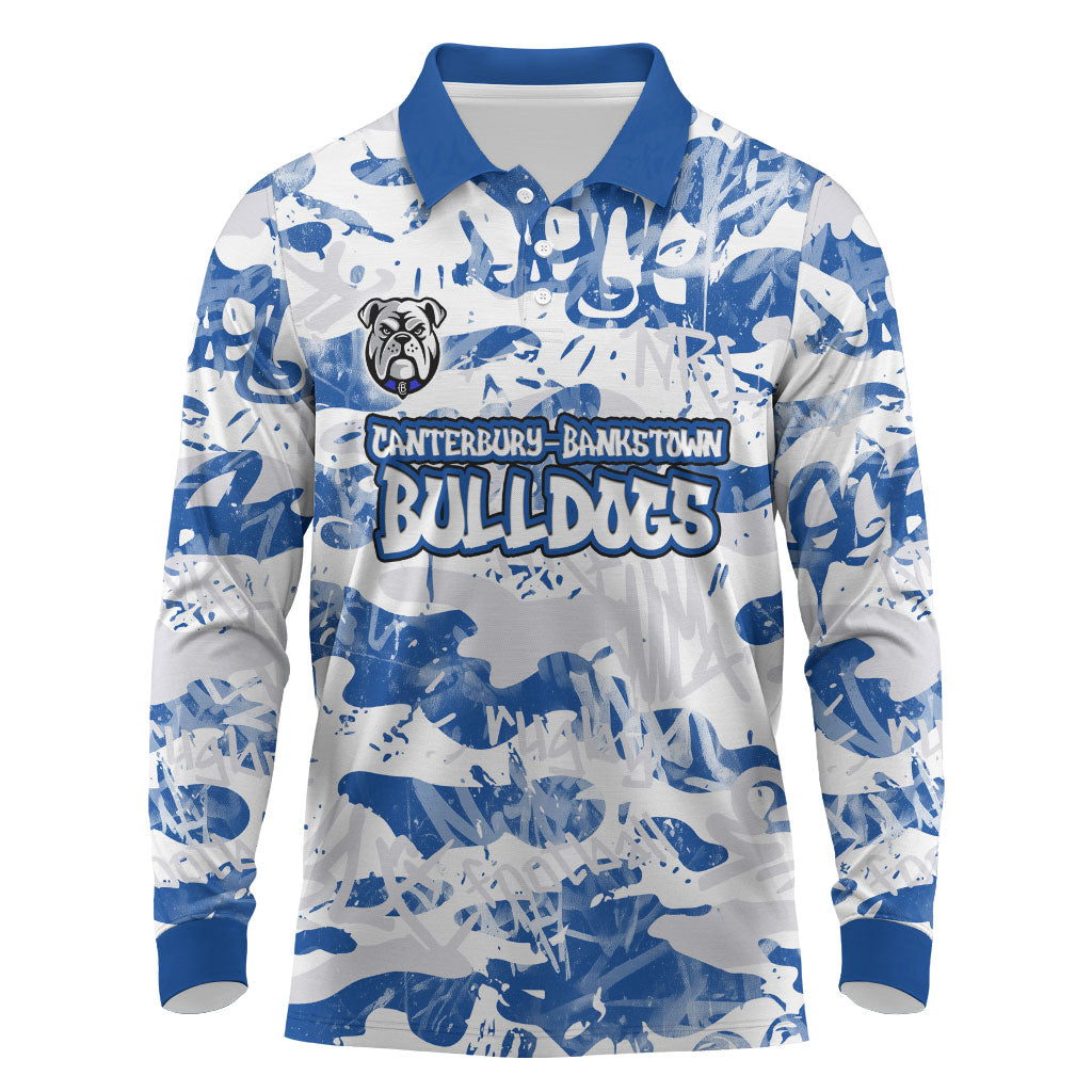 Canterbury-Bankstown Bulldogs Rugby Long Sleeve Polo Shirt Graffiti Typography Urban Camo Abstract Street Style