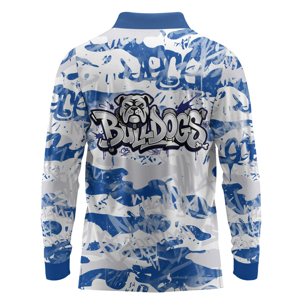 Canterbury-Bankstown Bulldogs Rugby Long Sleeve Polo Shirt Graffiti Typography Urban Camo Abstract Street Style