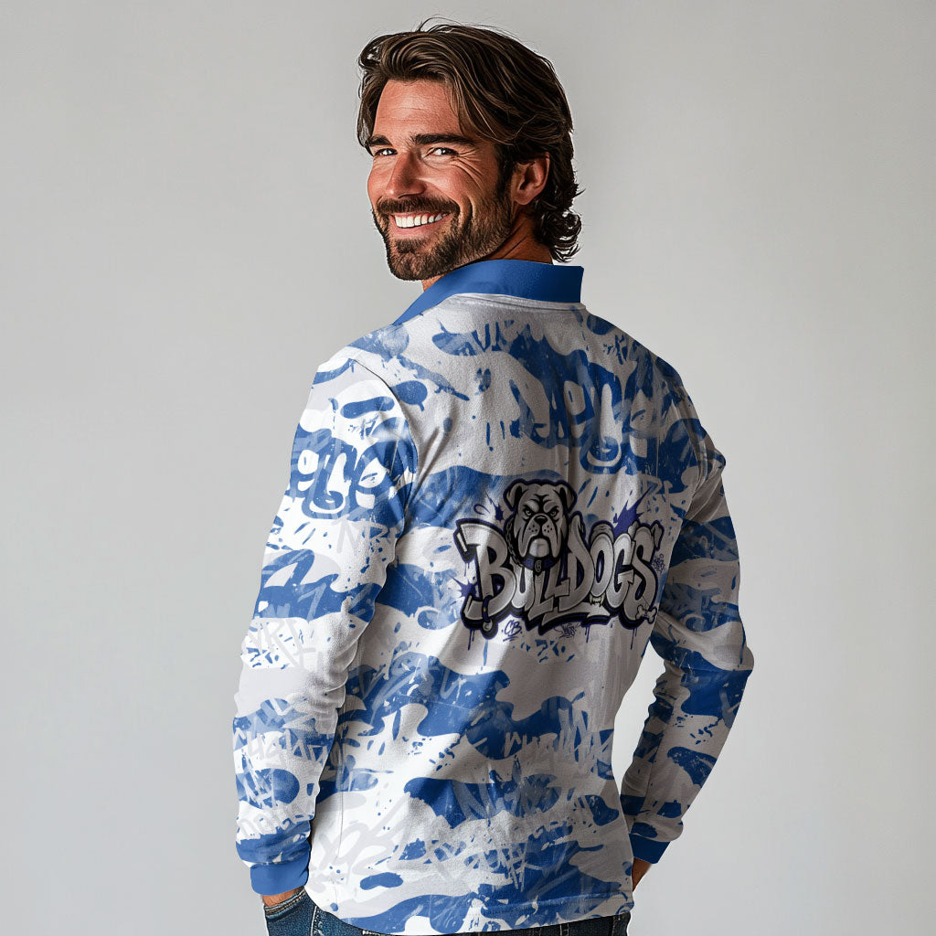 Canterbury-Bankstown Bulldogs Rugby Long Sleeve Polo Shirt Graffiti Typography Urban Camo Abstract Street Style