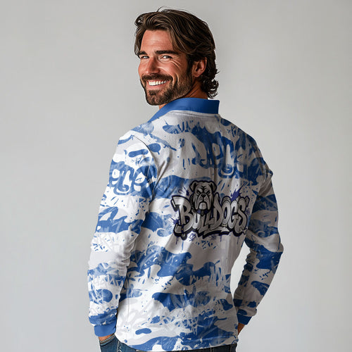 Canterbury-Bankstown Bulldogs Rugby Long Sleeve Polo Shirt Graffiti Typography Urban Camo Abstract Street Style