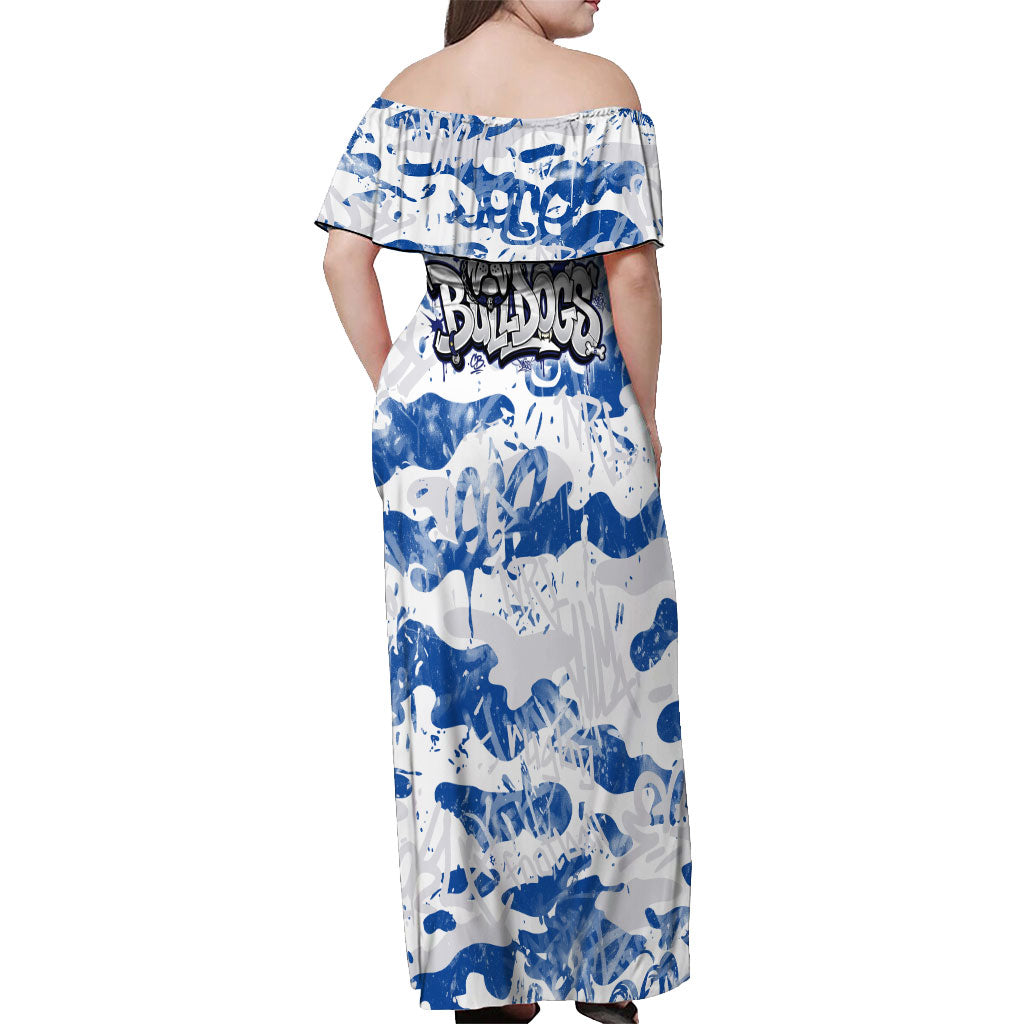Canterbury-Bankstown Bulldogs Rugby Off Shoulder Maxi Dress Graffiti Typography Urban Camo Abstract Street Style