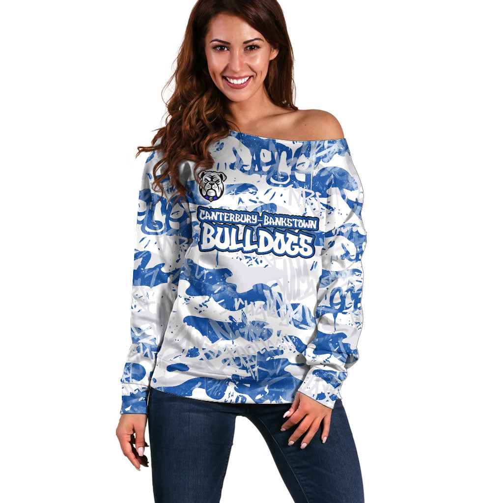 Canterbury-Bankstown Bulldogs Rugby Off Shoulder Sweater Graffiti Typography Urban Camo Abstract Street Style