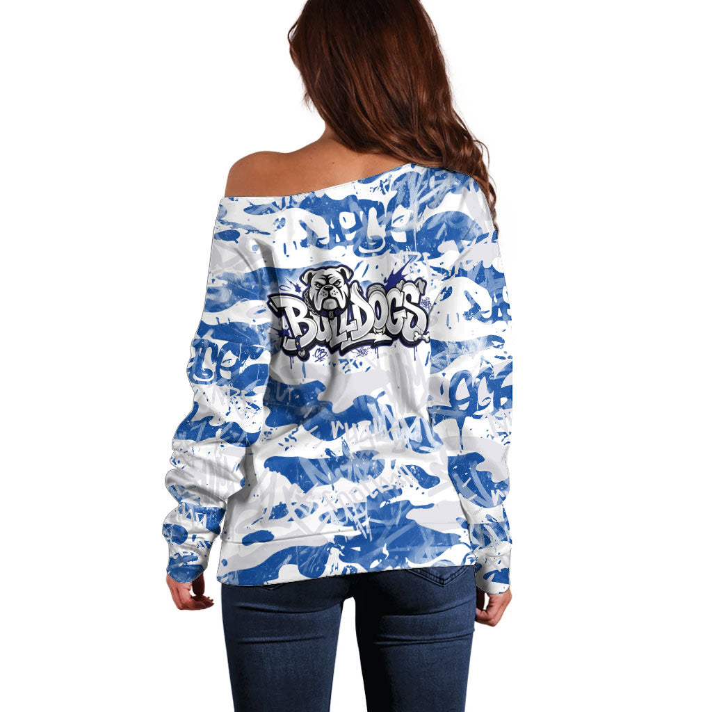 Canterbury-Bankstown Bulldogs Rugby Off Shoulder Sweater Graffiti Typography Urban Camo Abstract Street Style