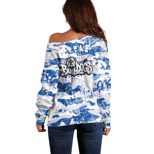 Canterbury-Bankstown Bulldogs Rugby Off Shoulder Sweater Graffiti Typography Urban Camo Abstract Street Style