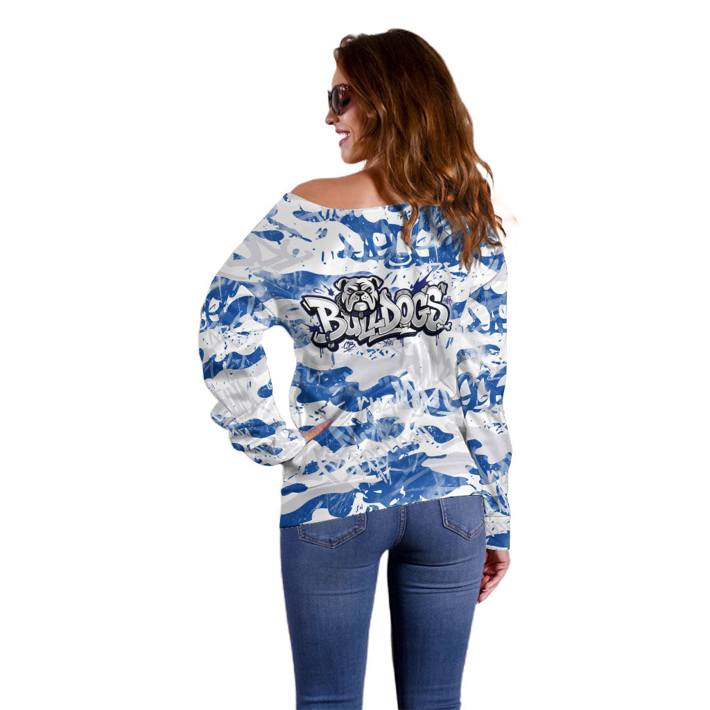 Canterbury-Bankstown Bulldogs Rugby Off Shoulder Sweater Graffiti Typography Urban Camo Abstract Street Style