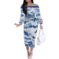Canterbury-Bankstown Bulldogs Rugby Off The Shoulder Long Sleeve Dress Graffiti Typography Urban Camo Abstract Street Style
