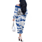 Canterbury-Bankstown Bulldogs Rugby Off The Shoulder Long Sleeve Dress Graffiti Typography Urban Camo Abstract Street Style