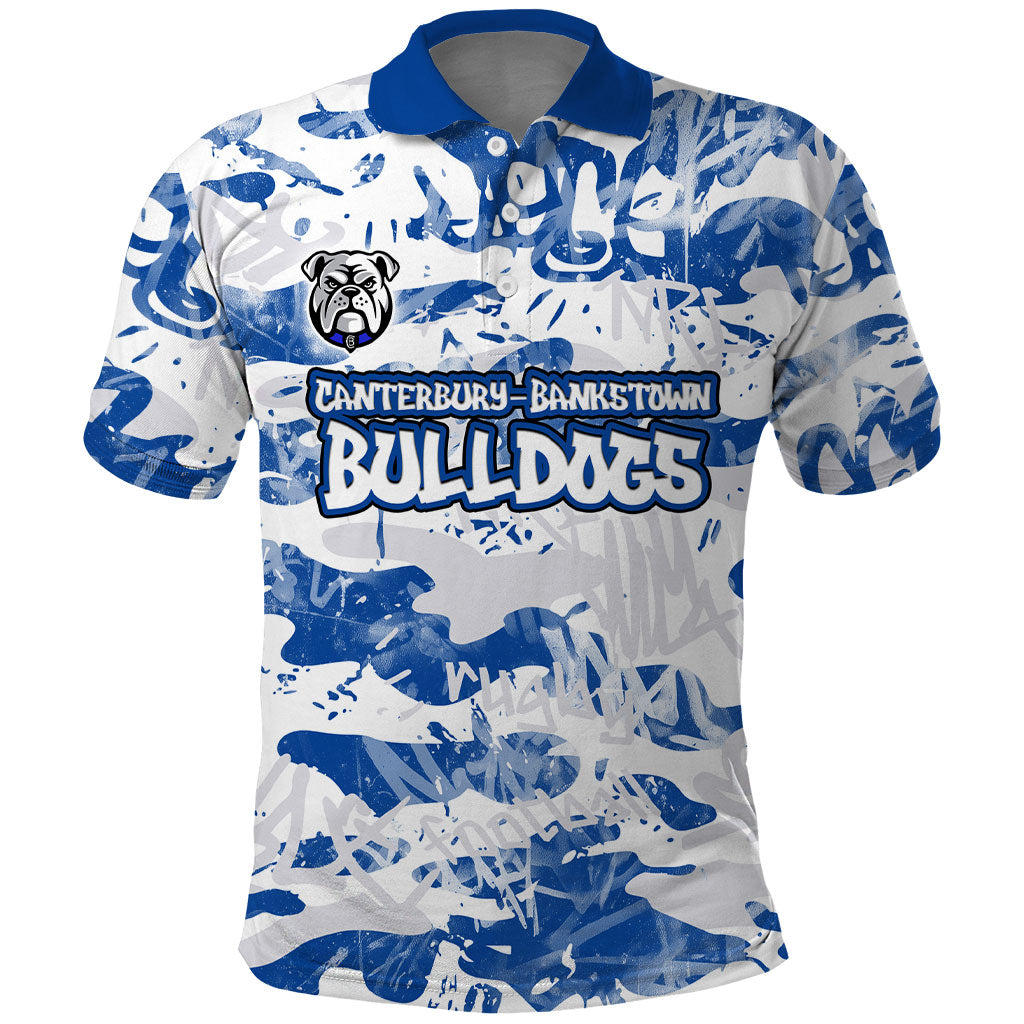 Canterbury-Bankstown Bulldogs Rugby Polo Shirt Graffiti Typography Urban Camo Abstract Street Style