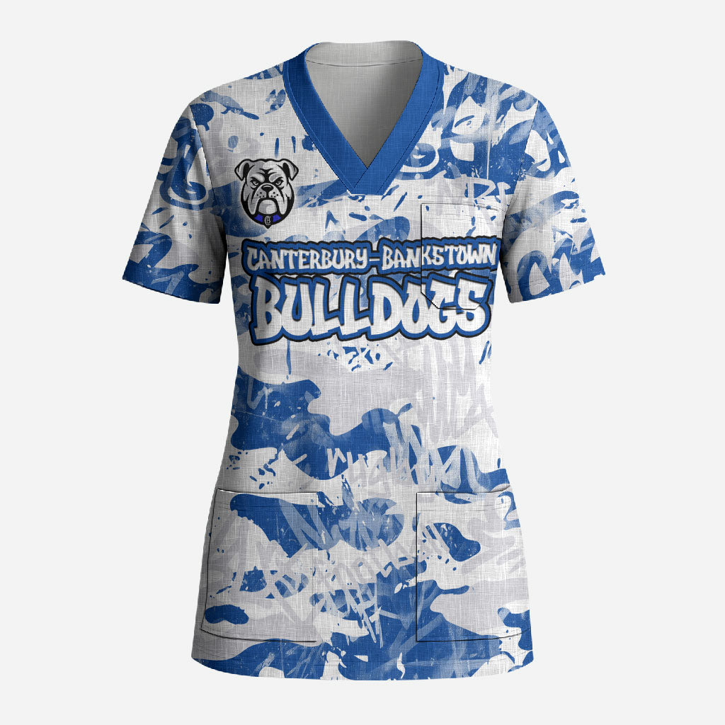 Canterbury-Bankstown Bulldogs Rugby Scrub Top Graffiti Typography Urban Camo Abstract Street Style