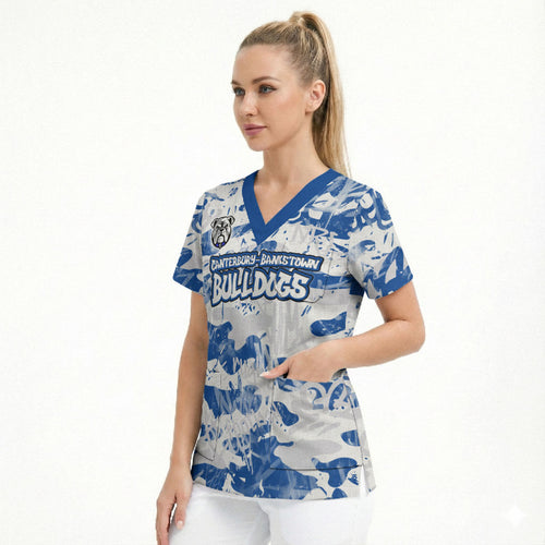Canterbury-Bankstown Bulldogs Rugby Scrub Top Graffiti Typography Urban Camo Abstract Street Style